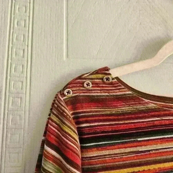 Rafaella Multi Stripe 100% Cotton Tunic With Gold Button Detail Size 1X - Picture 4 of 9